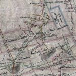 Výrez z historickej mapy z r. 1833 – banský polohopis baní v severnej časti Vŕškov (bane Svornosť, Trojkráľová, Narodenia Panny Márie, Terézia a František)